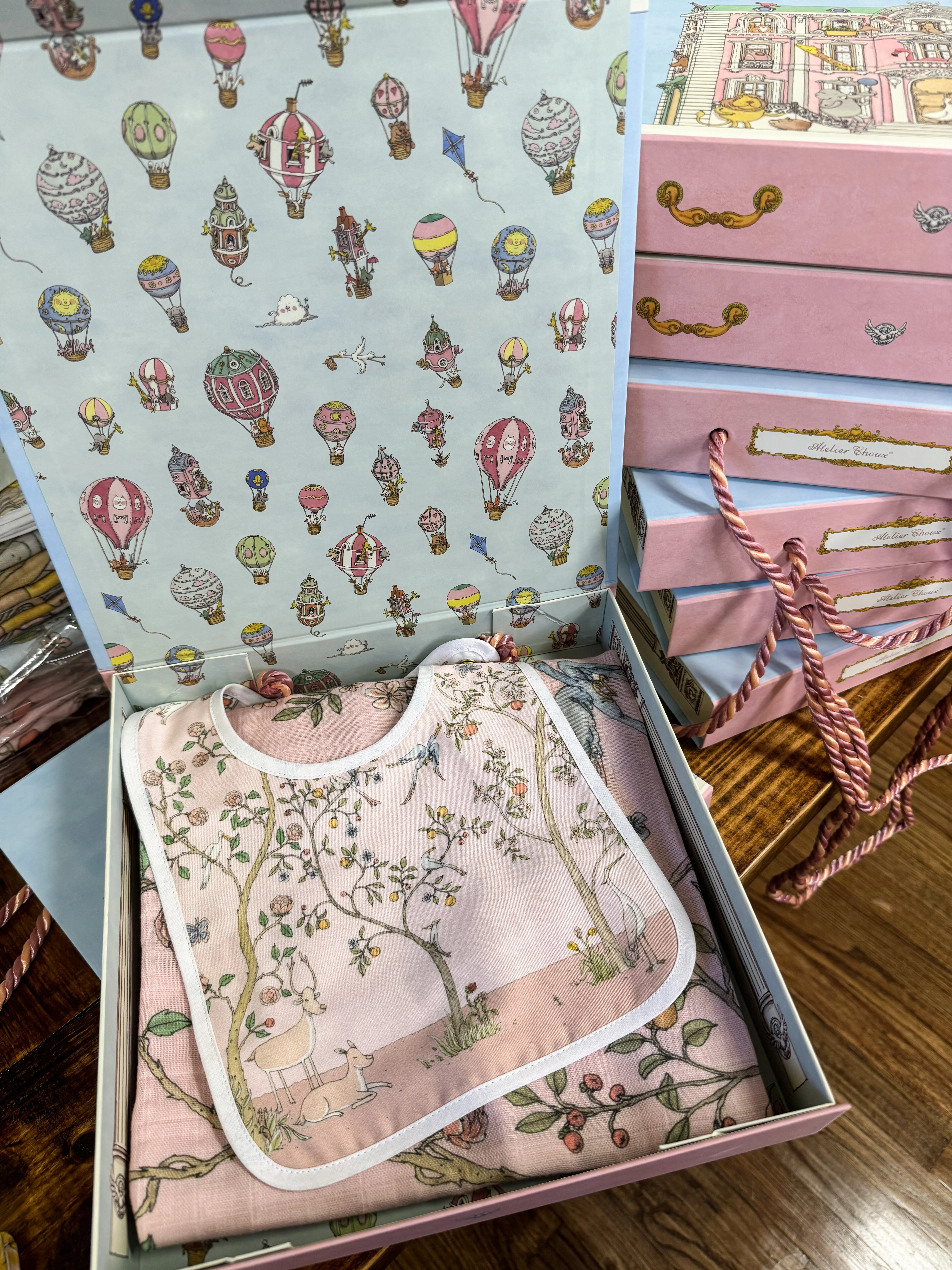 Carr  & Satin - In Bloom Pink Swaddle & Bib with Gift Box Set