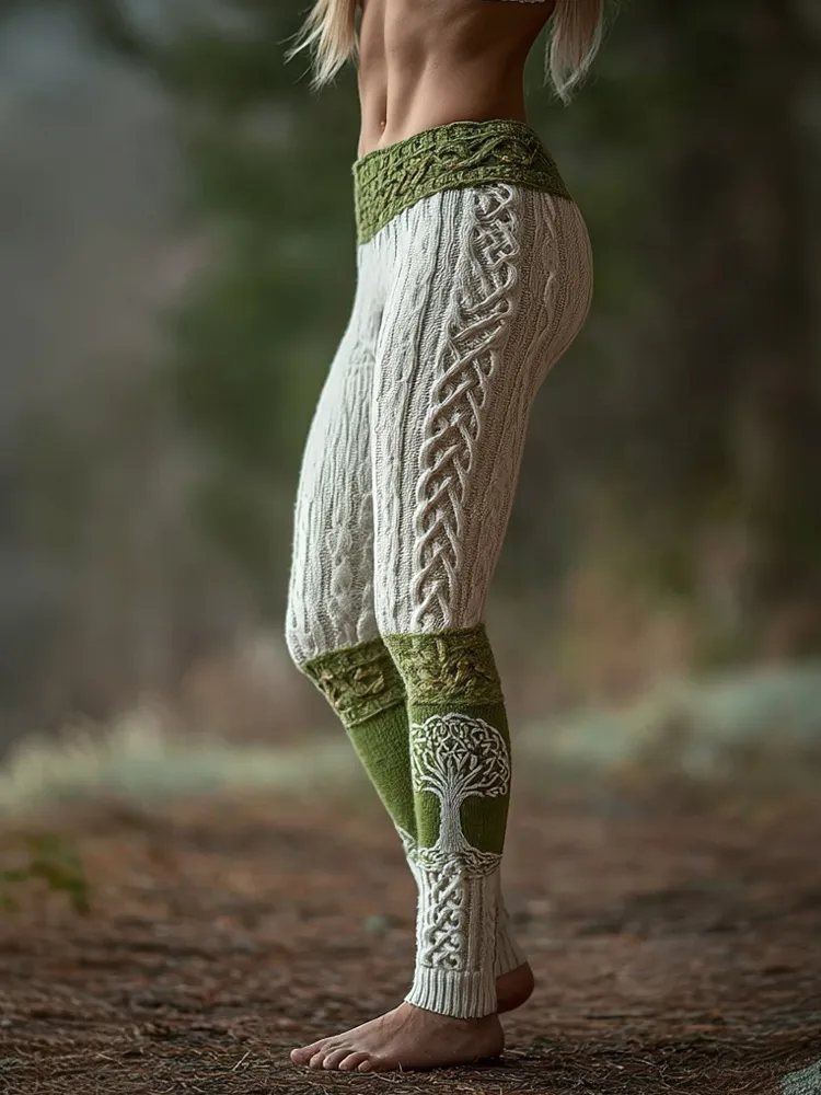 Viking Tree Of Life Pattern Celtic Knit Comfy Leggings