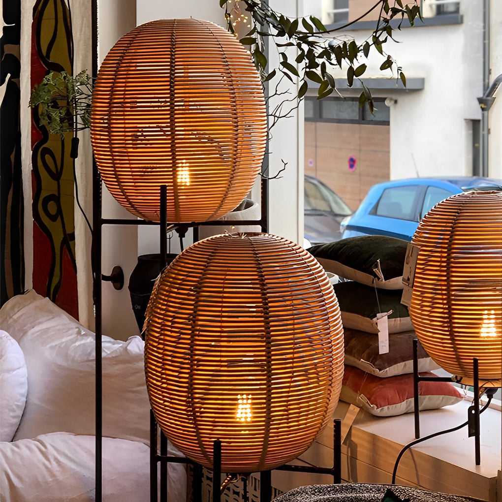 Rattan Lantern Shaped Nordic LED Table Lamps Floor Lamp Desk Light