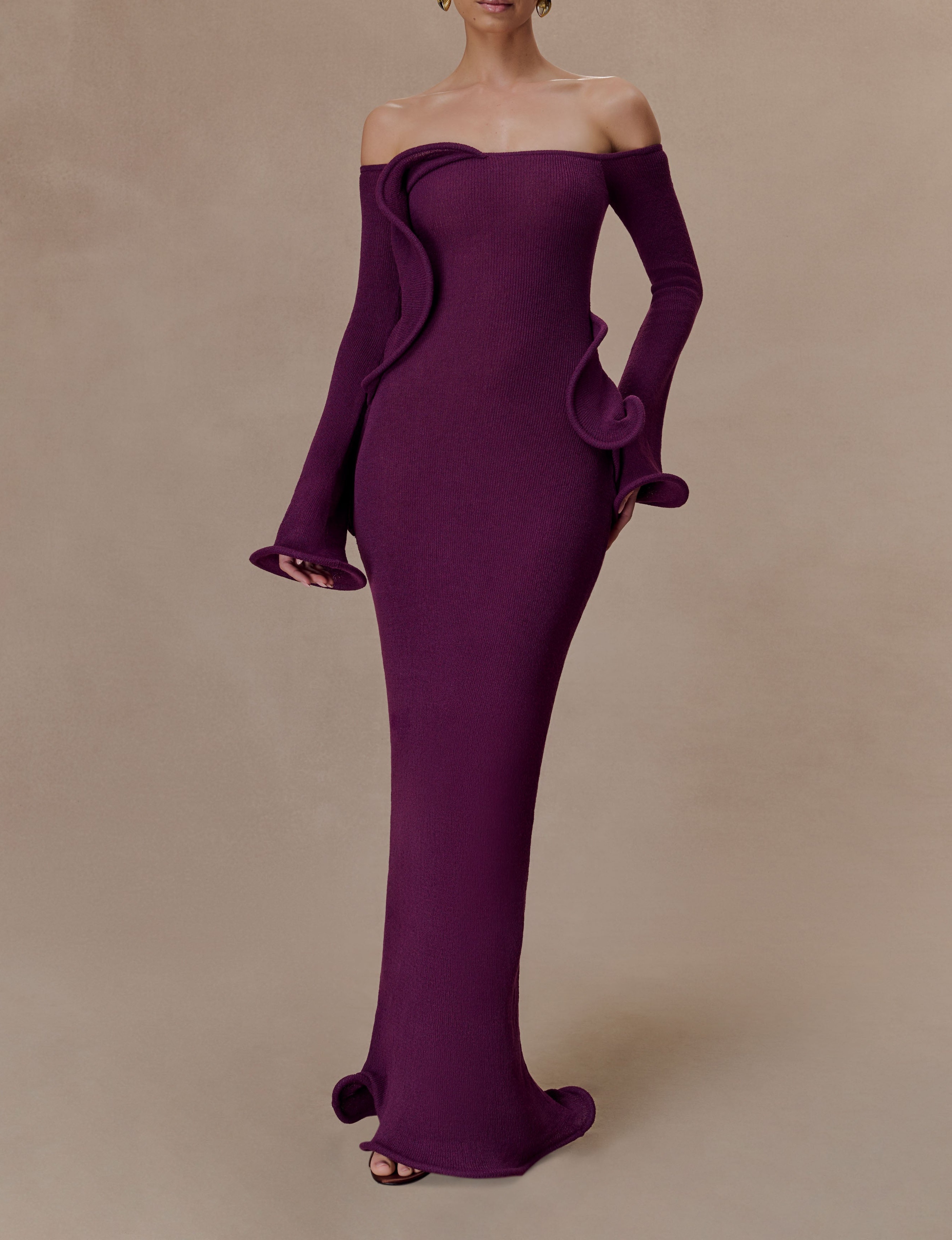 Plum Off Shoulder Knit Maxi Dress