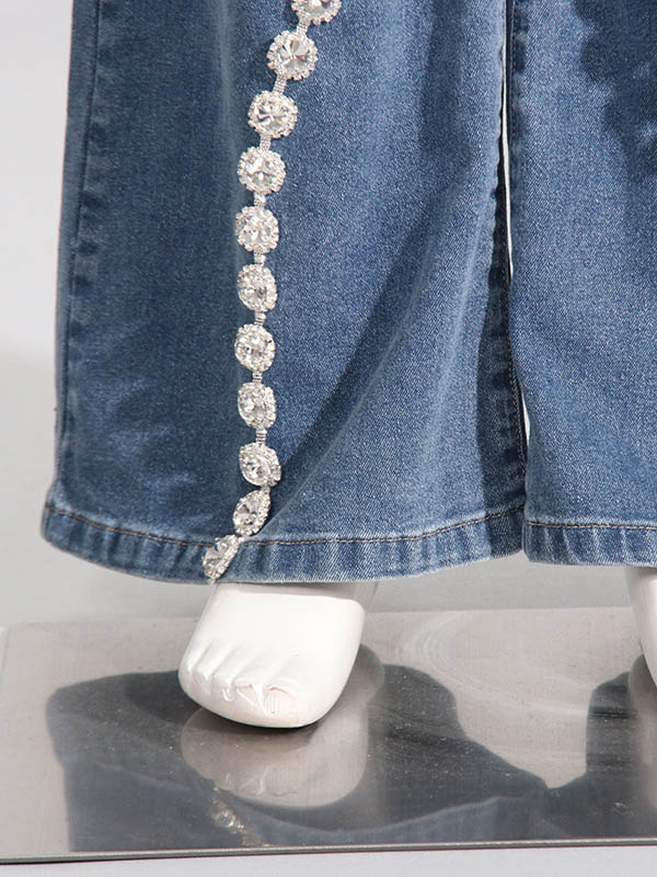 Pockets Split-Joint High Waisted Wide Leg Jean Pants Bottoms