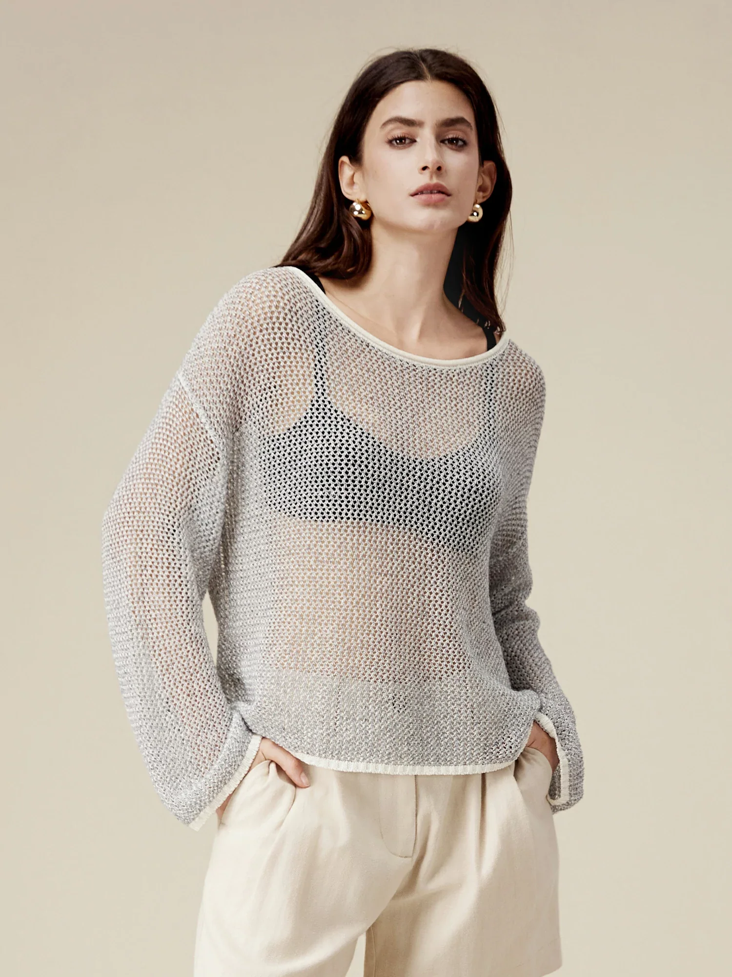 Linen Crochet Hollow Out Top