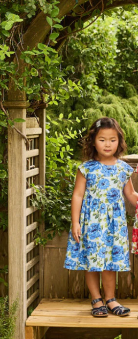 Gracie Dress Blue Peonies