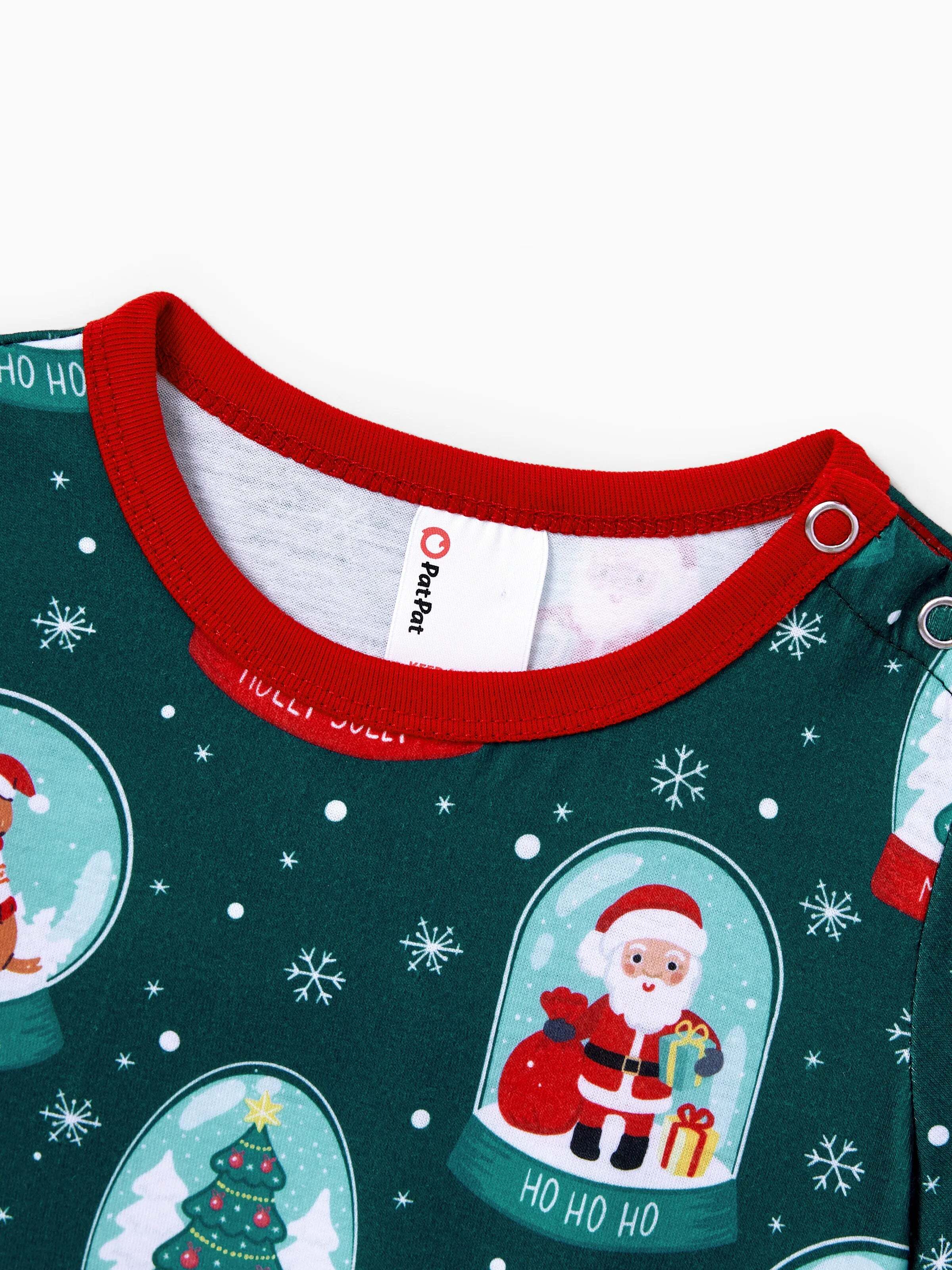 Christmas Matching Family Pajamas Set Santa Claus Christmas-themed Print PJS Turquoise