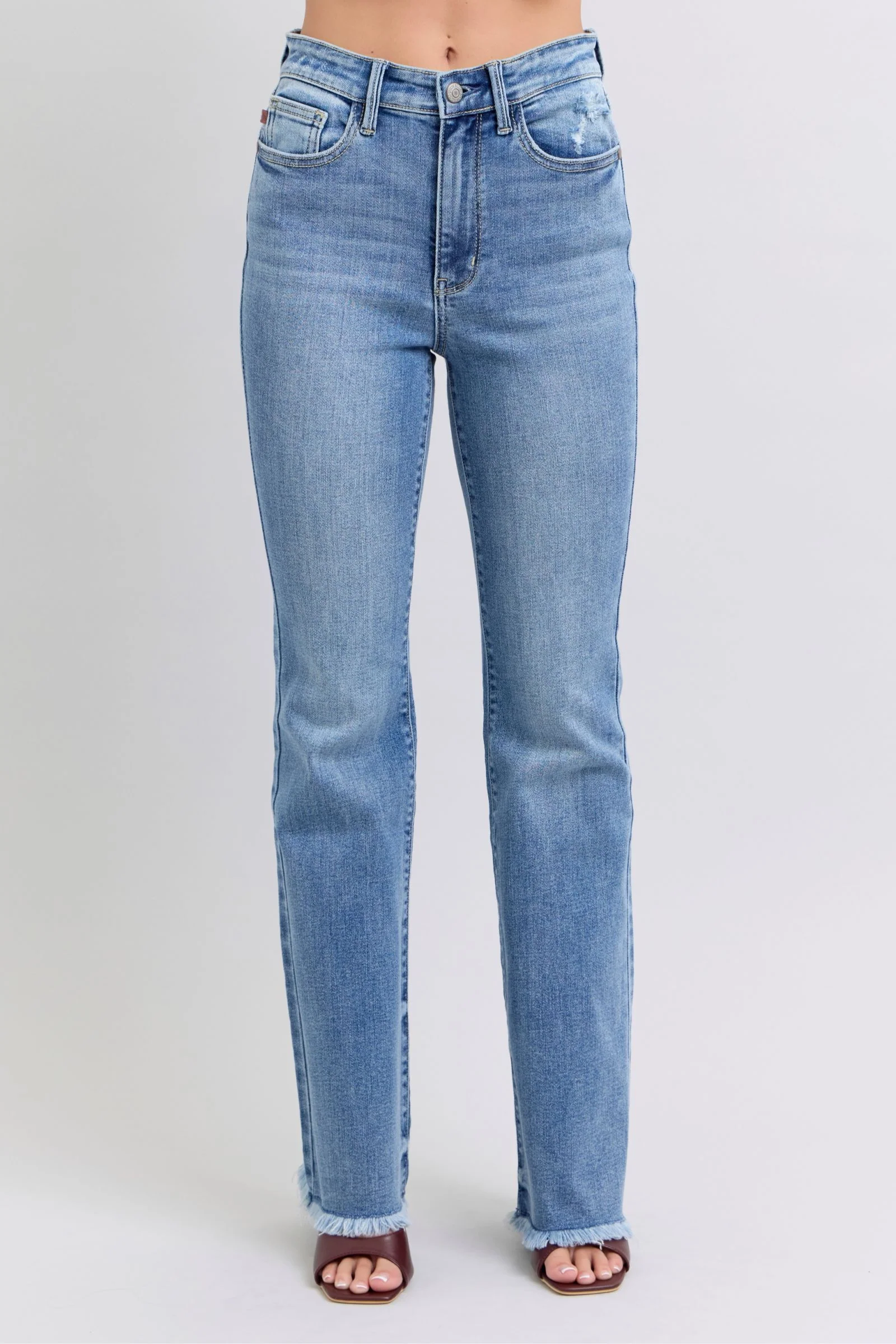 Blue Full Size Raw Hem High Rise Bootcut Jeans