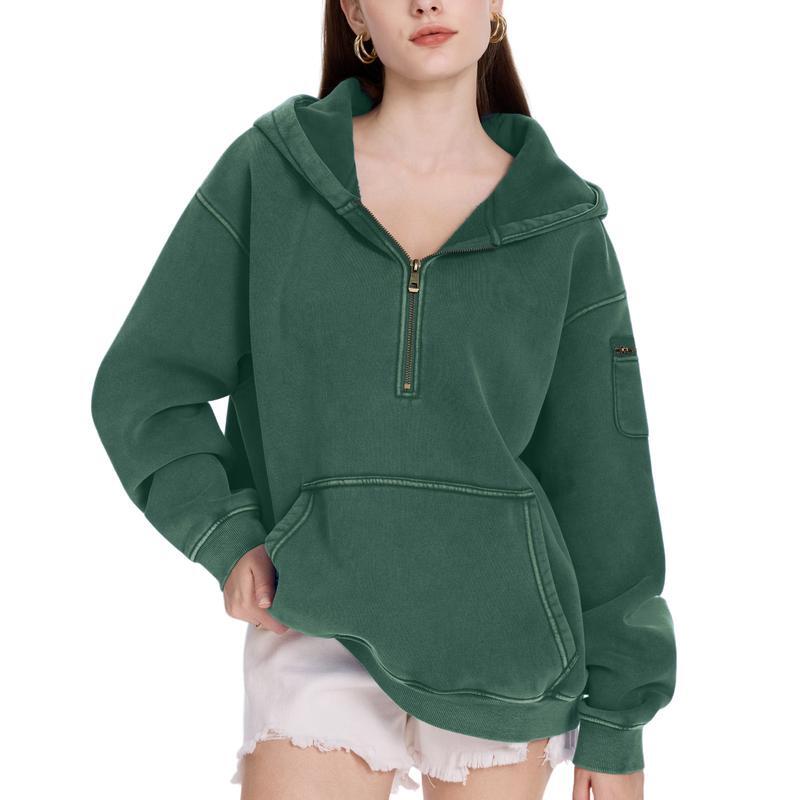Women's Vintage Acid Washed Oversized Half-Zip Hoodie