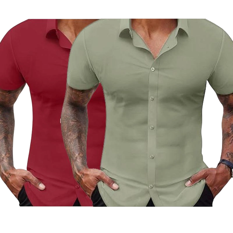 Men's Stretch Dress Shirts Short Sleeve Slim Fit Business Casual Button Down Shirts Muscle Fit Men's Dress Shirts Shortsleeve Menswear gifts for dad