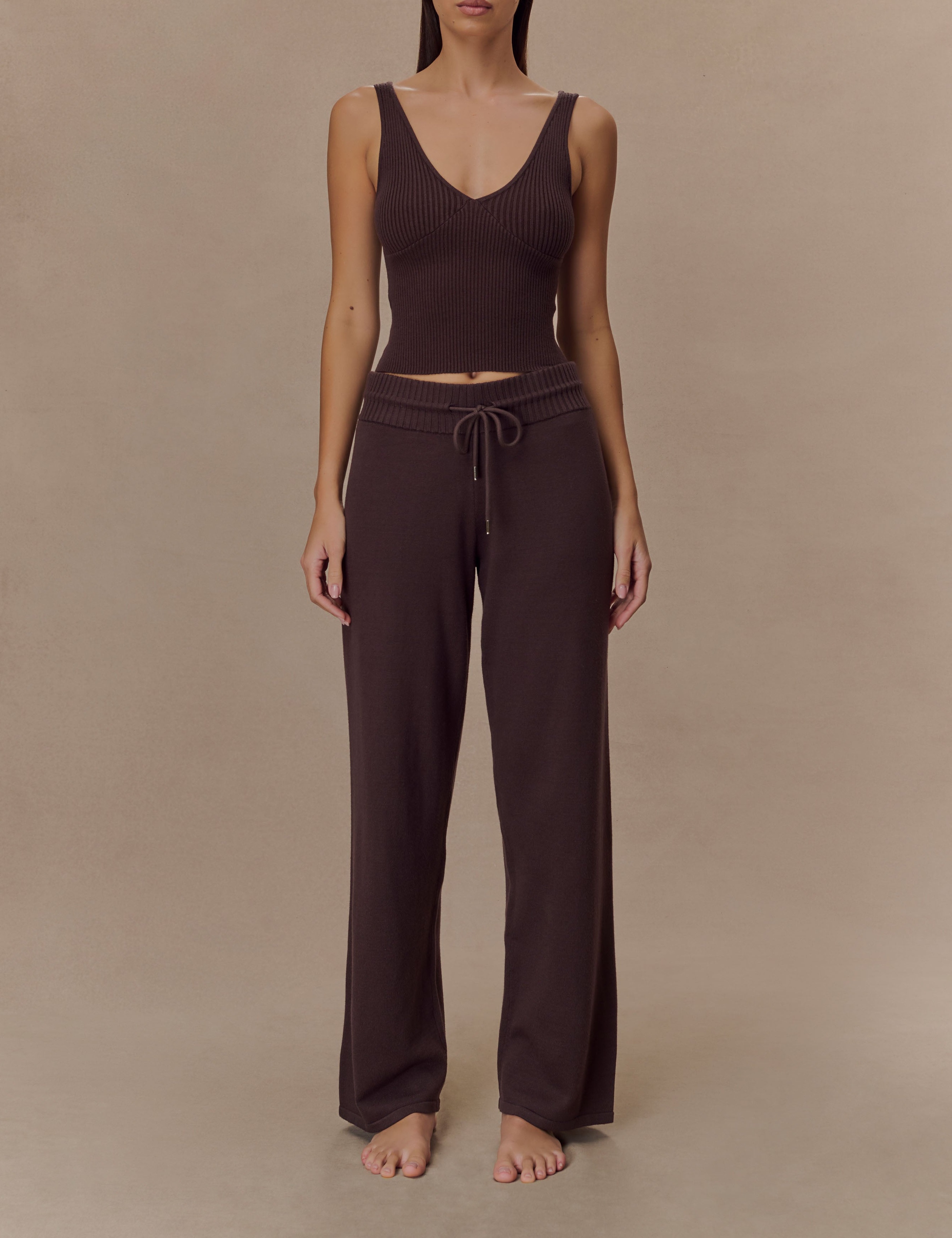 Chocolate Knit Wide Leg Pants