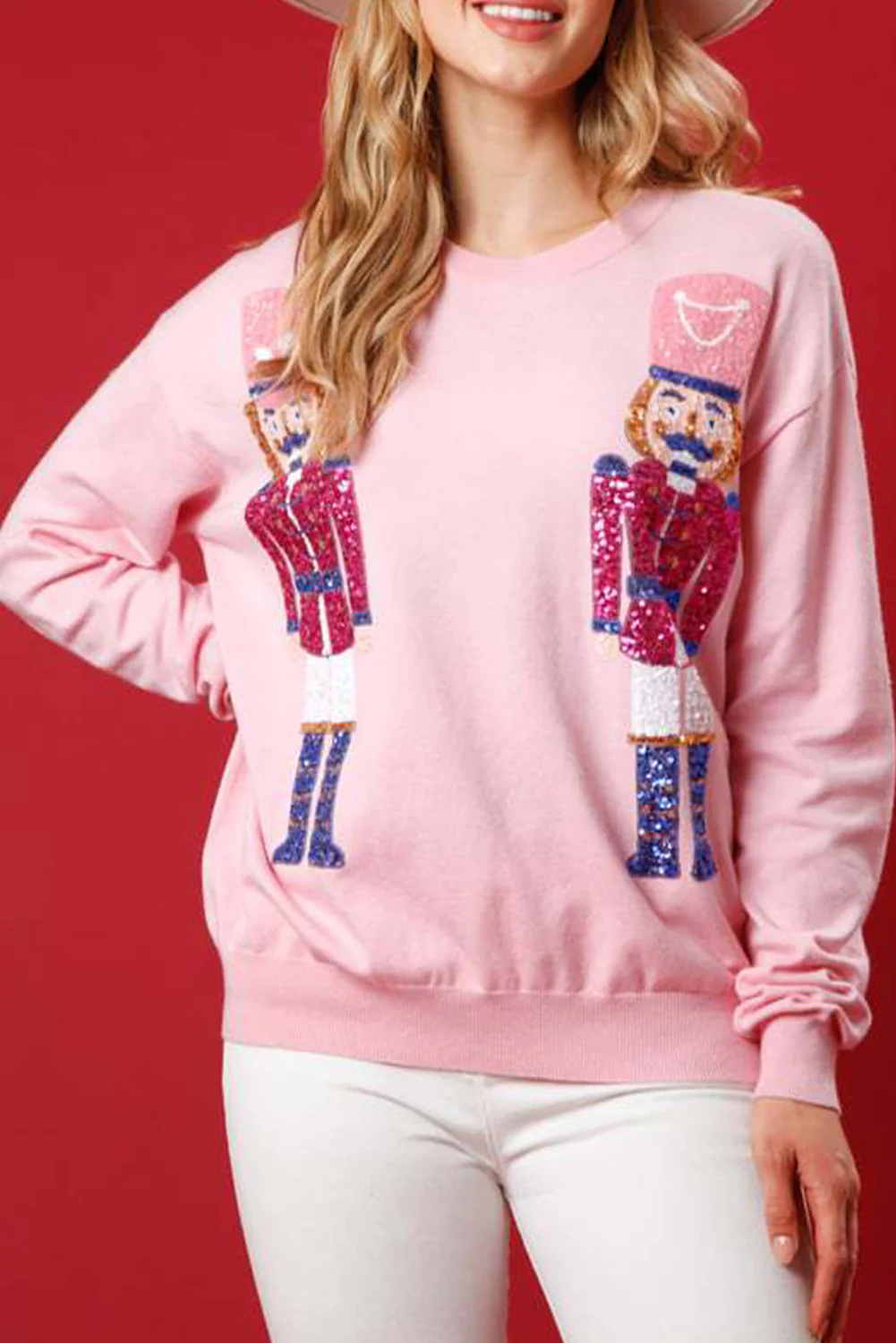 Sequin Nutcracker Christmas Crew Neck Sweatshirt