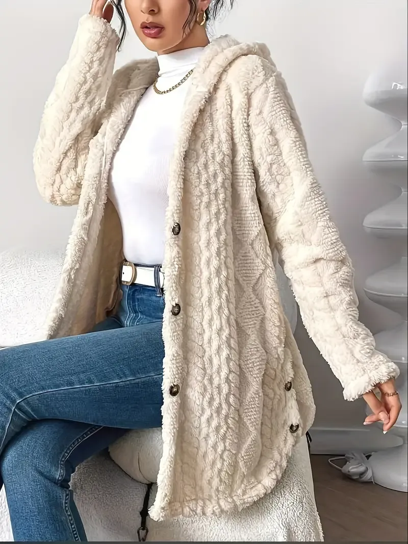 Winter Warm Fashion Jacquard Plush Hooded Cardigan Coat