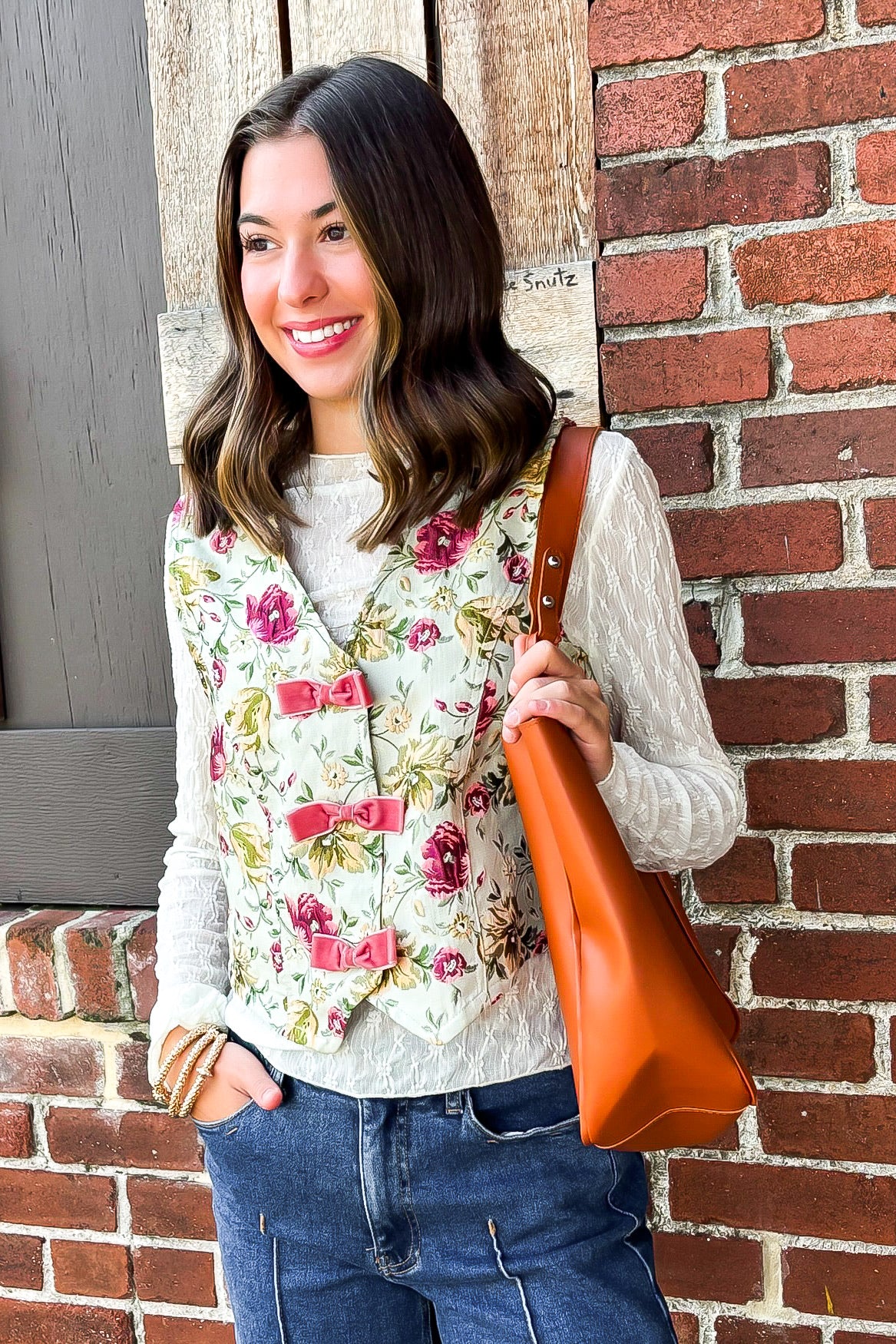 Garden Floral Jacquard Bow Vest