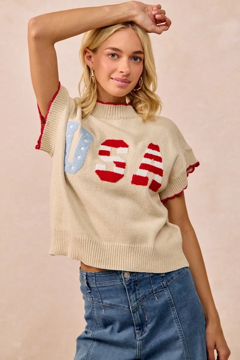 USA Patchwork Sweater Vest Top With Contrast Detail