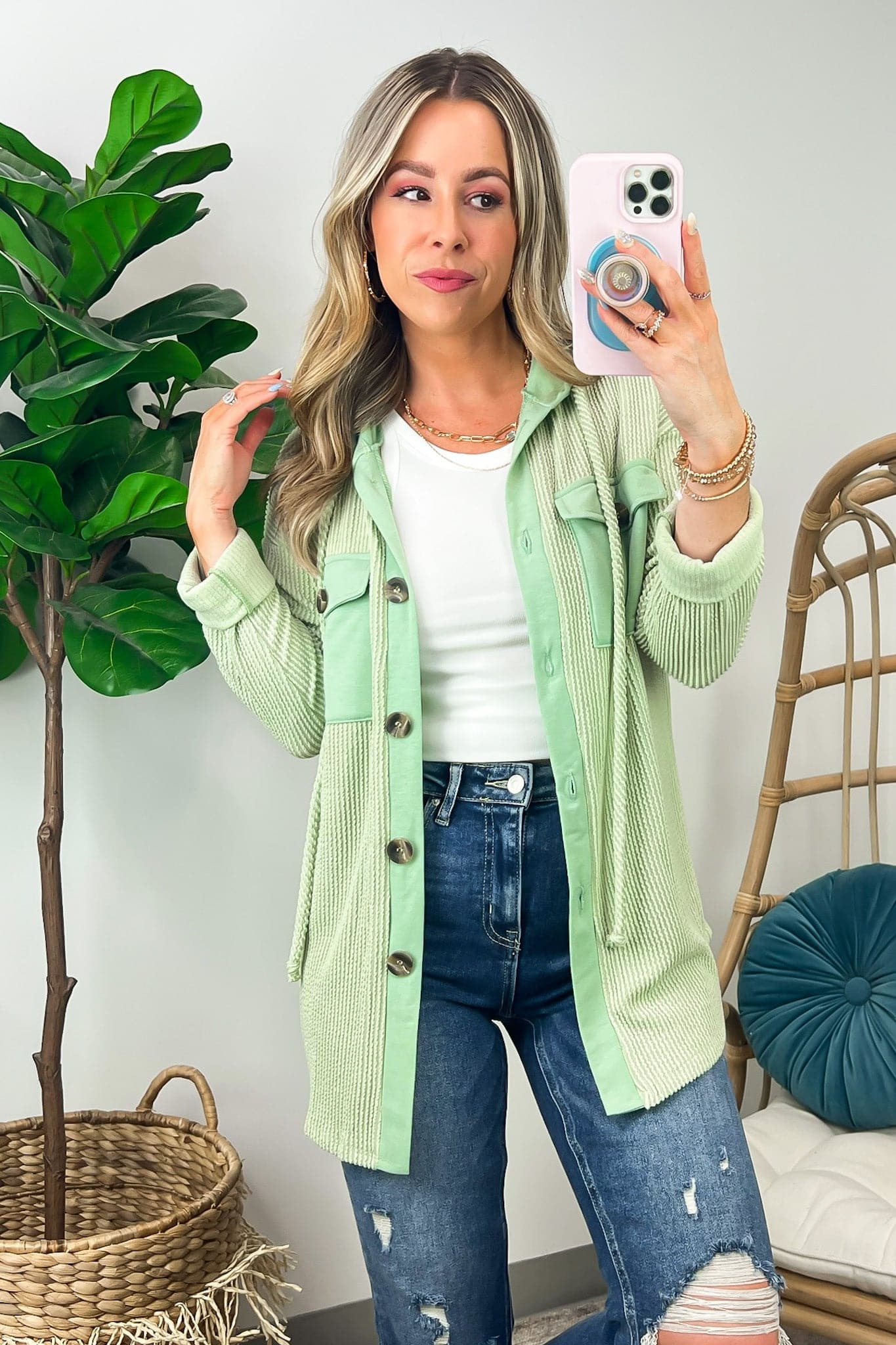 Saturday Satisfaction Ribbed Hooded Shacket