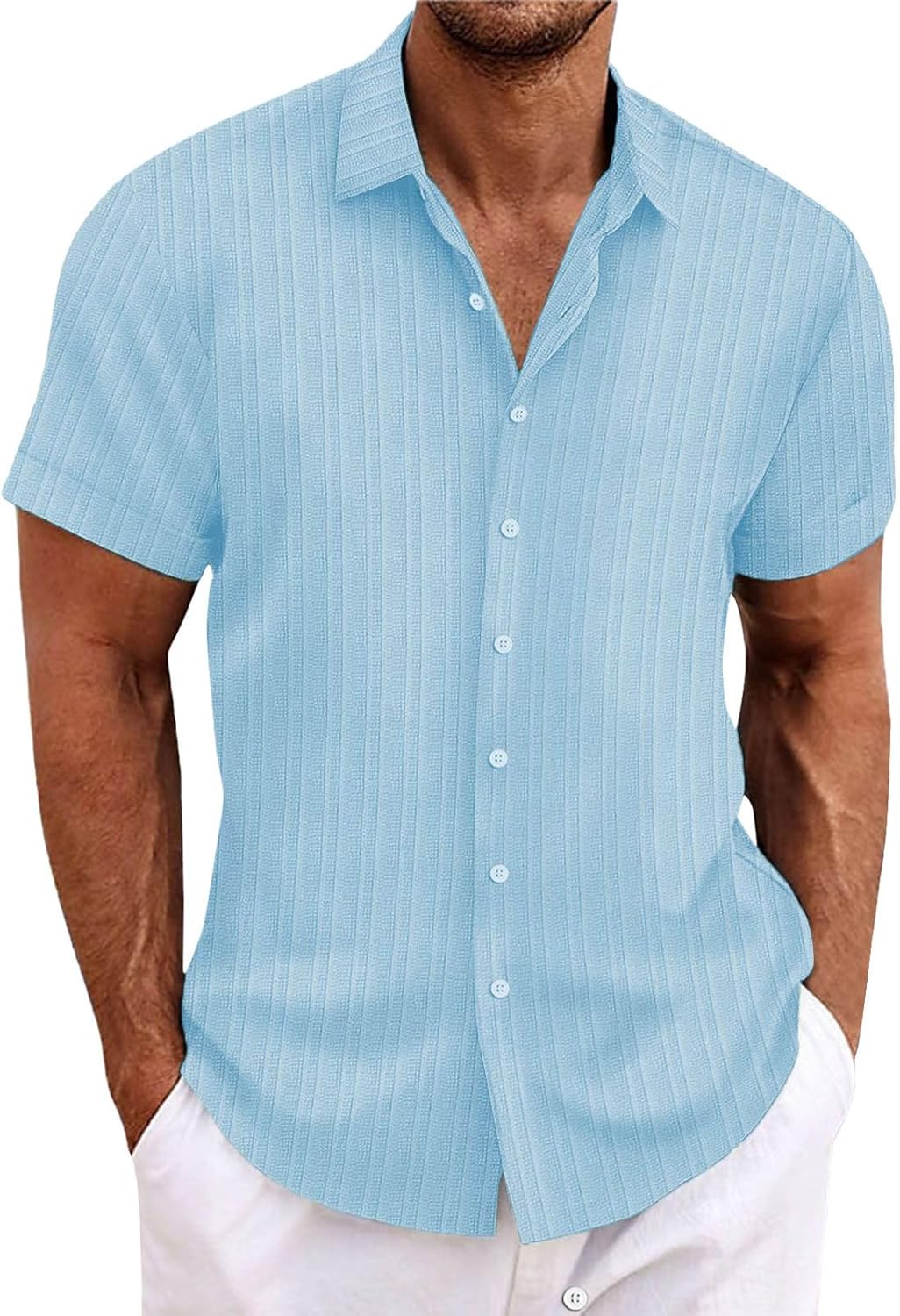 Men's Casual Loose And Comfortable Textured Short-sleeved Shirt