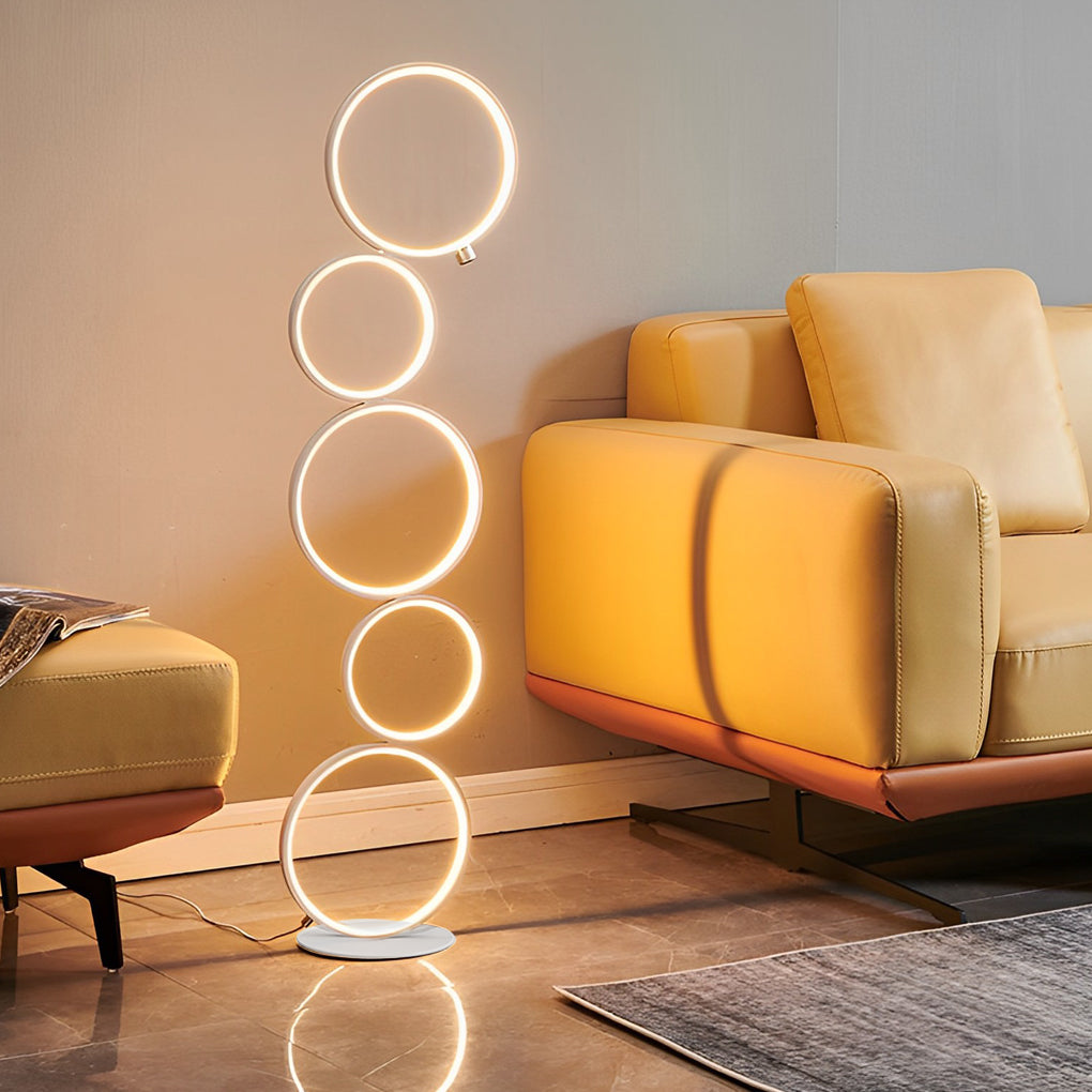 5 Circles Creative Touch Dimming LED Black Modern Floor Lamp Standing Light