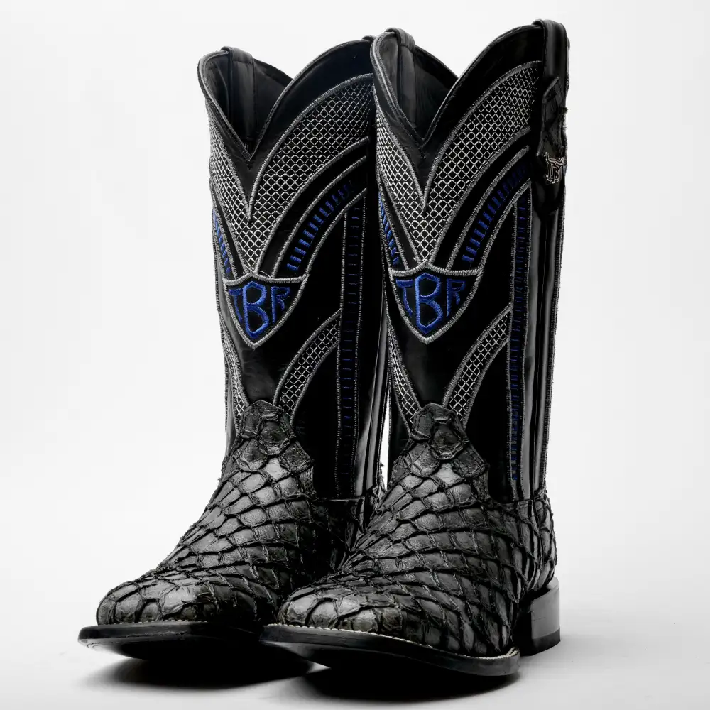 Grey Mini Pirarucu Leather Boots - Square Toe