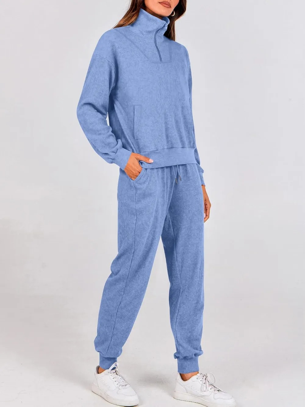 Women's Long Sleeve Half Zip Sweatshirt Sweatpants Lounge Set Sweatsuits with Pockets