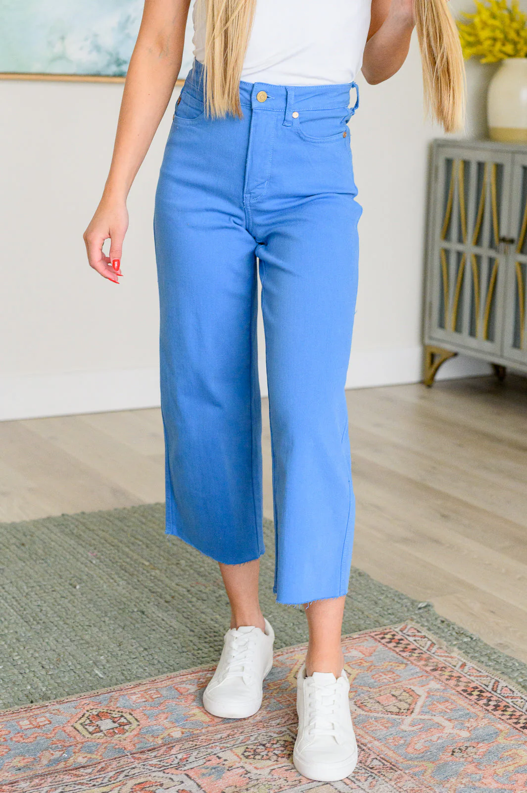 High Rise Control Top Wide Leg Crop Jeans in Sky Blue
