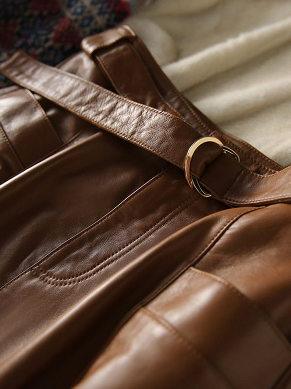 Belted Buttoned Pockets Solid Color Split-Joint Zipper A-line High Waisted Skirts Bottoms