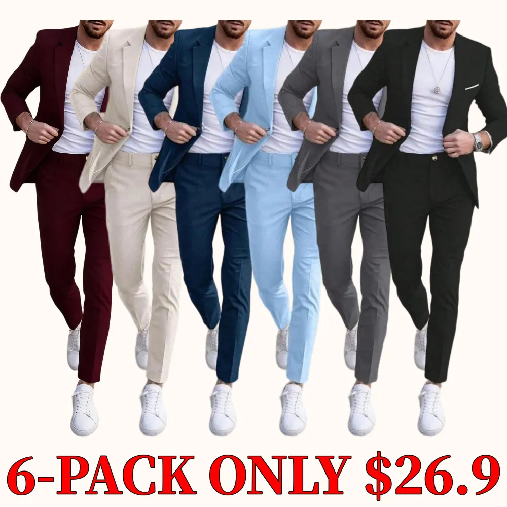 Men's solid color suit jacket and trousers two-piece set