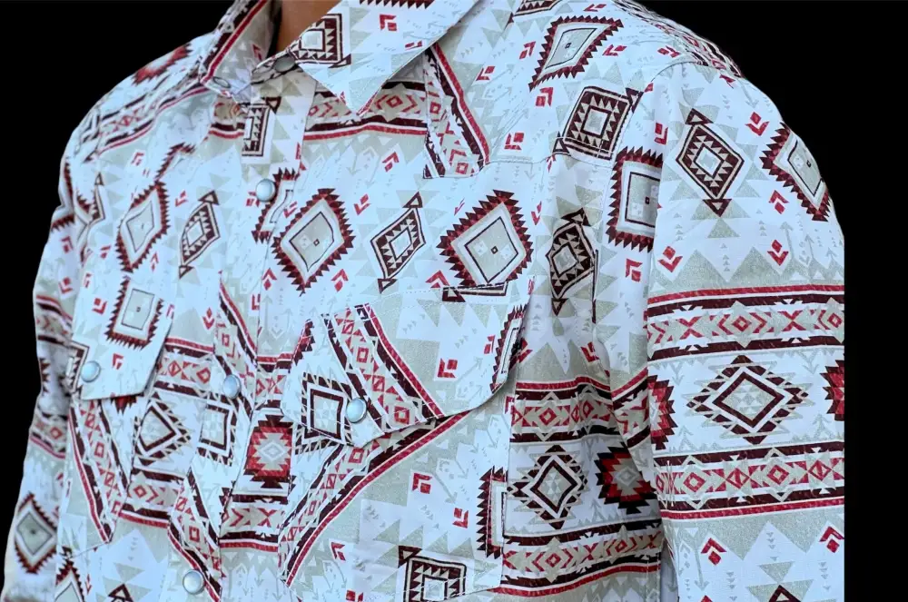 Men’s Beige With Brown Aztec Print Long Sleeve Shirt