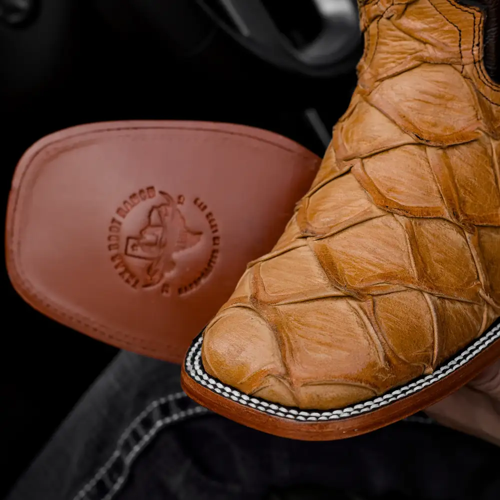 Honey Pirarucu Leather Boots - Square Toe