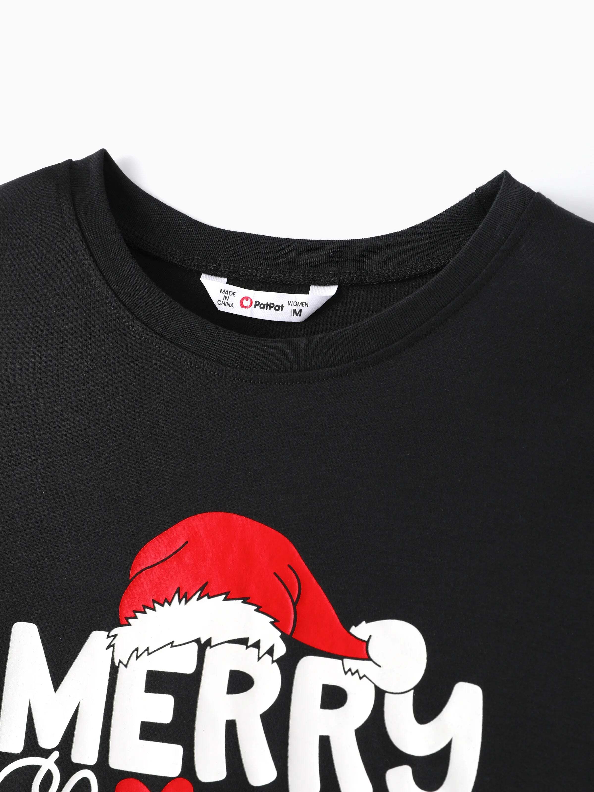 Christmas Family Matching Glow In The Dark Letters Print Long-sleeve Pajamas Sets with Christmas Socks Black+White