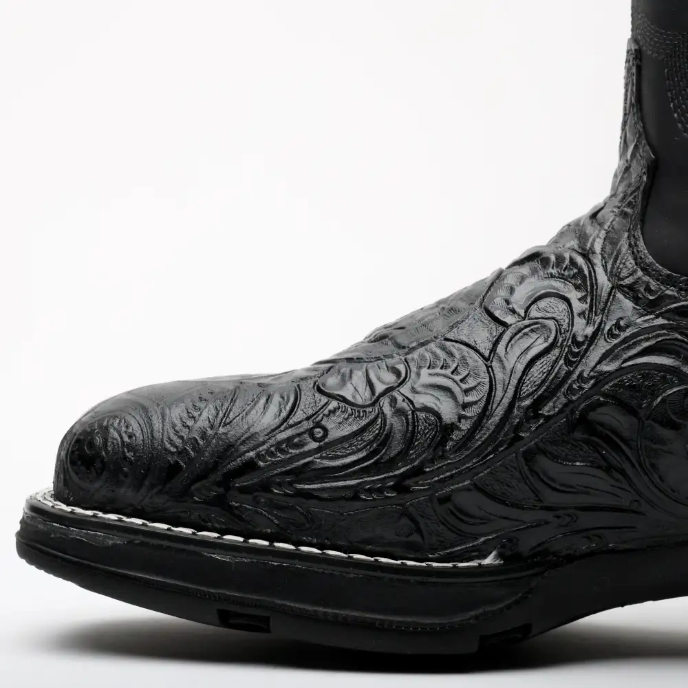 Black Hand-Tooled Leather Boots With 3D Lightweight Sole - Composite Toe