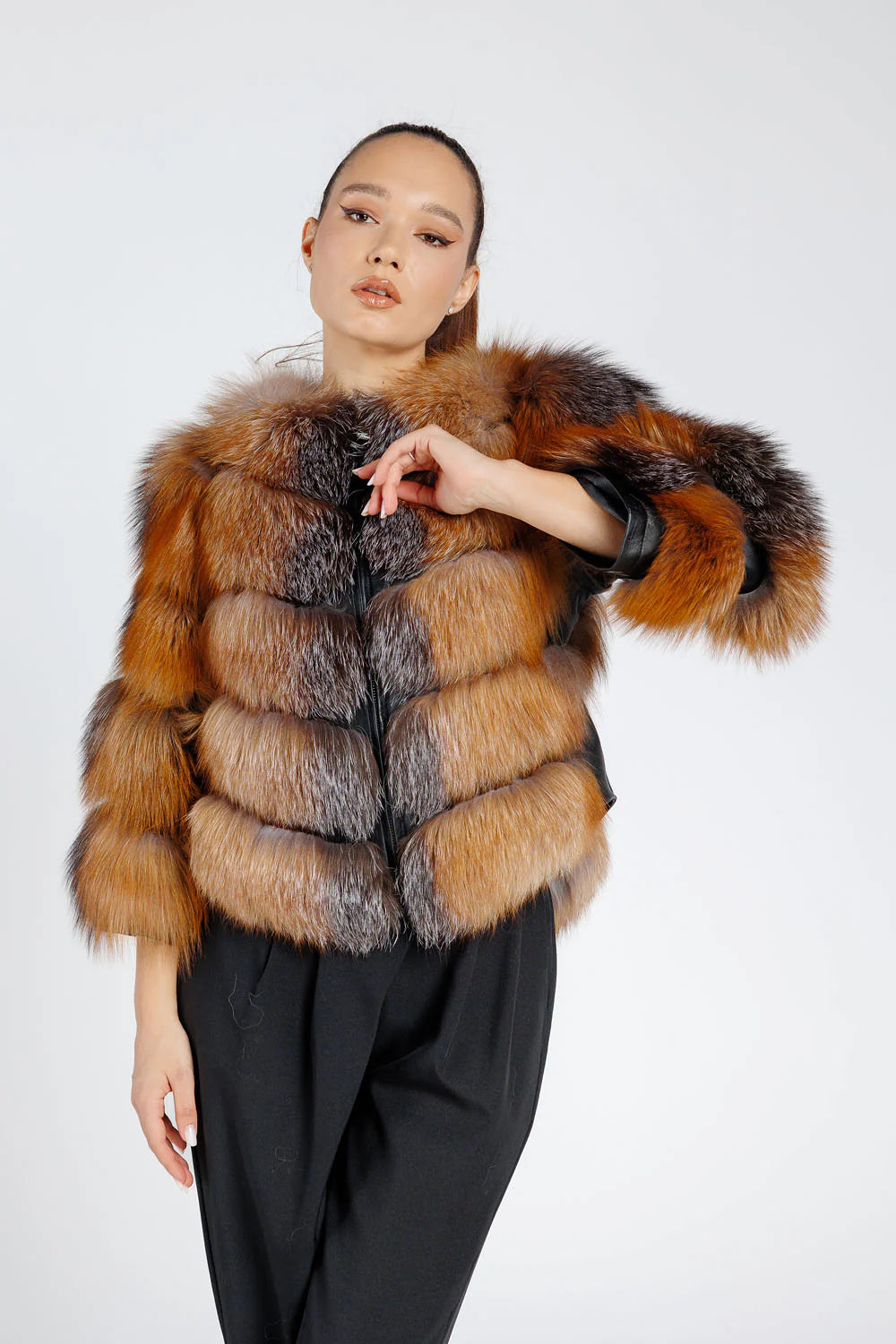 Haină din Blană Naturală de Vulpe, Femei, Brown Frost 260