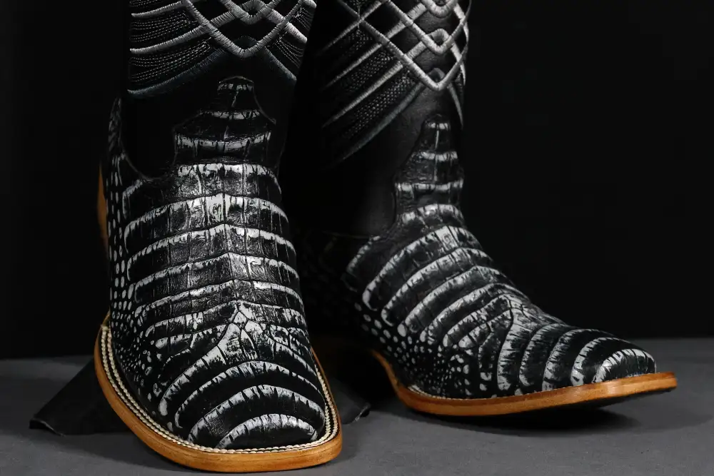 Men’s Black Desert Caiman Belly Leather Boots With Black Shaft