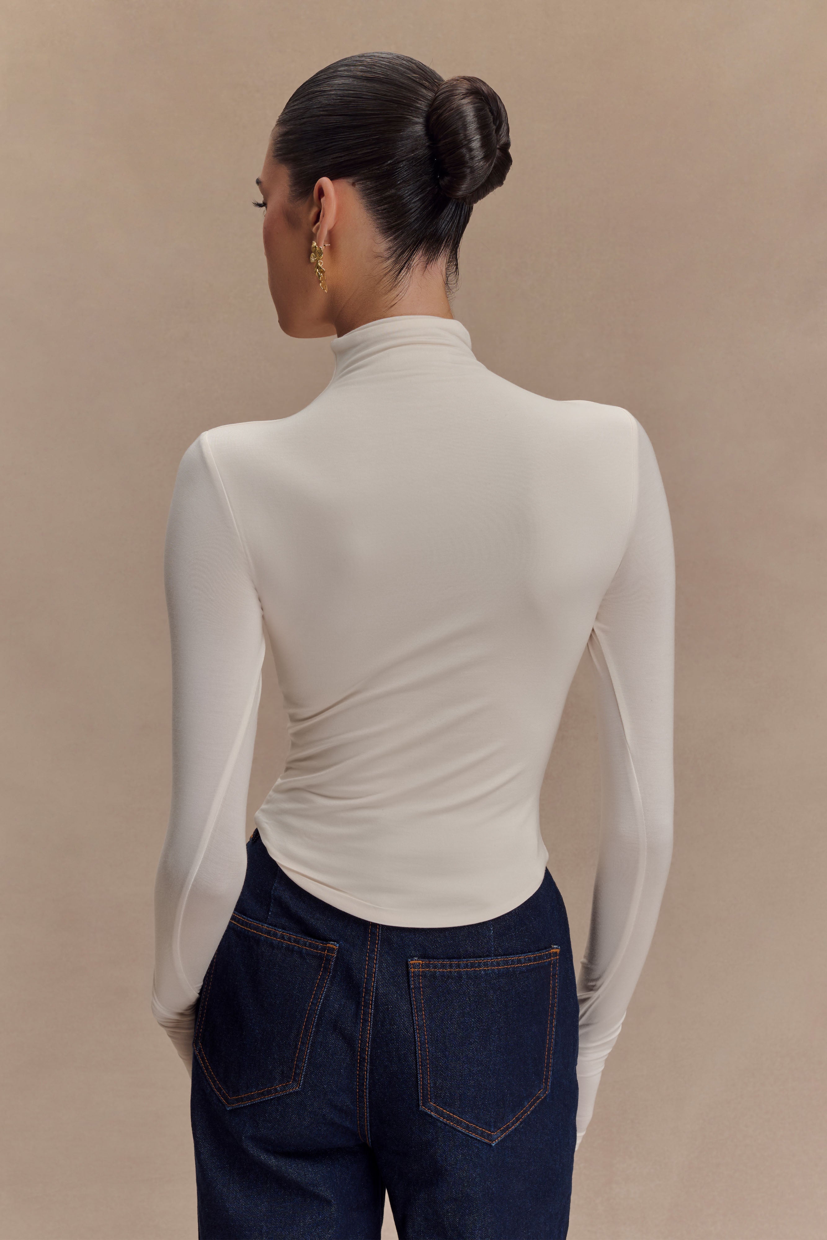 Ivory Modal Long Sleeve High Neck Top