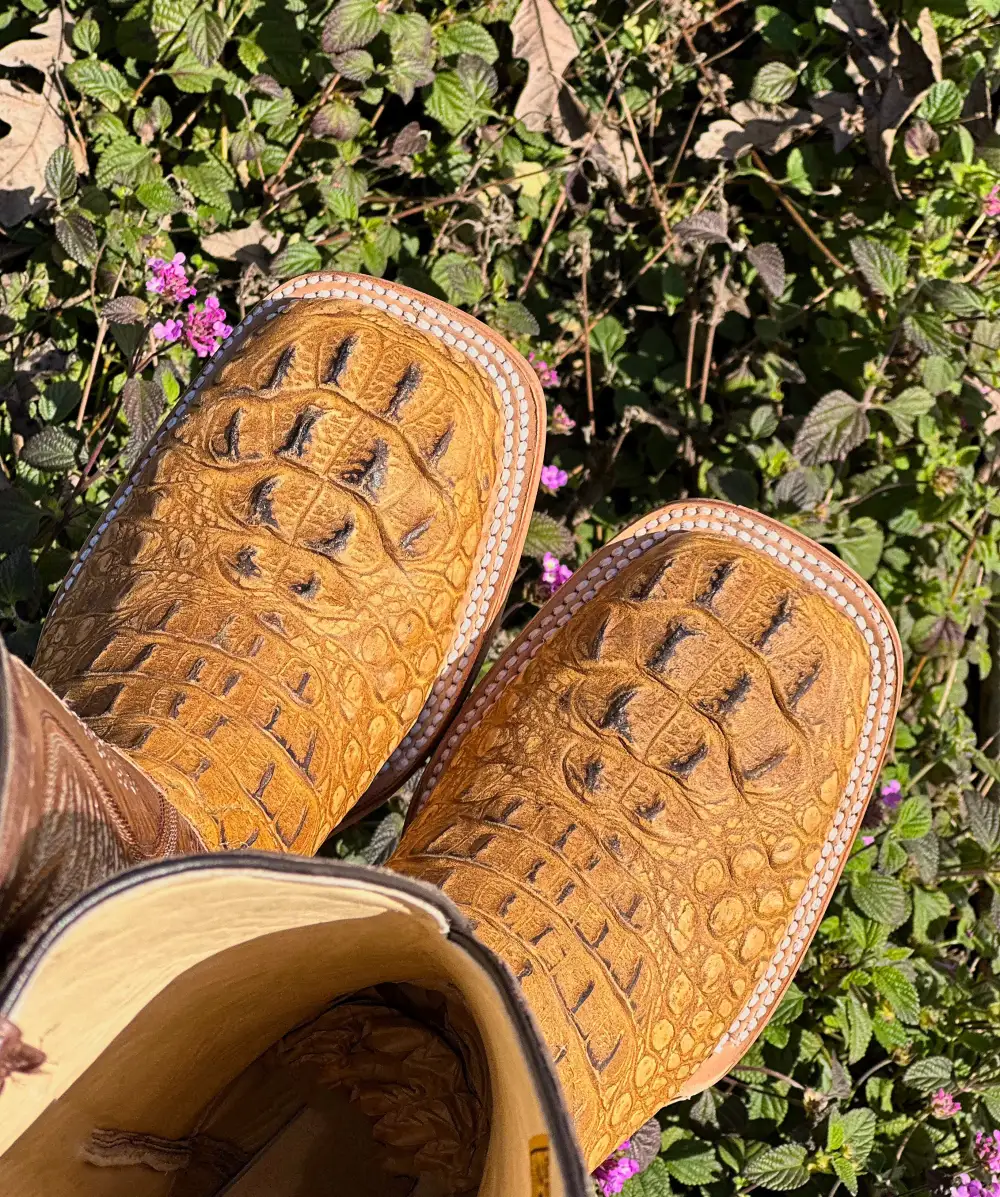 Men’s Honey Crocodile Leather Boots With Blue Shaft