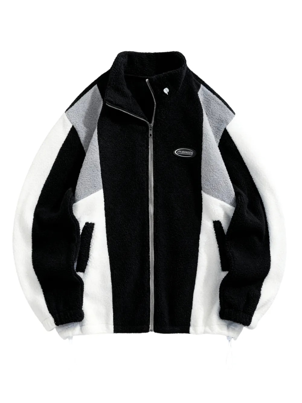 Unisex Colorblock Zip Up Fleece Jacket with Pockets