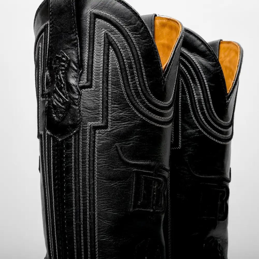 “Ace Of Spades” Black Leather Boots - Square Toe