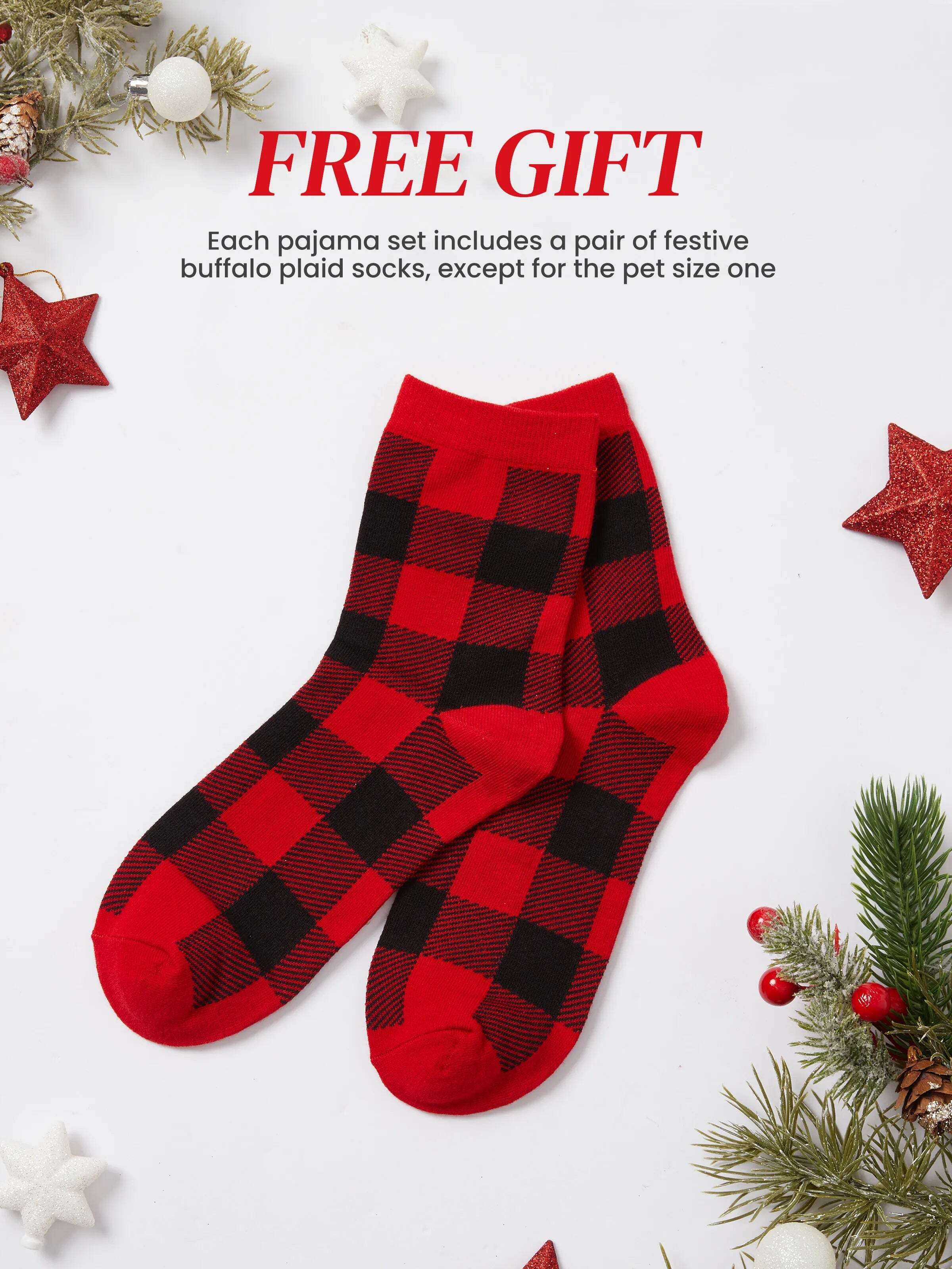 Christmas Matching Family Pajamas Set Glow In The Dark Reindeer Print PJS with Christmas Socks Red