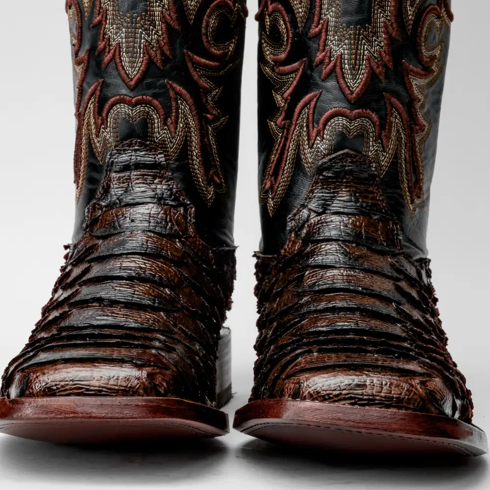 Brown Jumbo Python Leather Boots - Square Toe