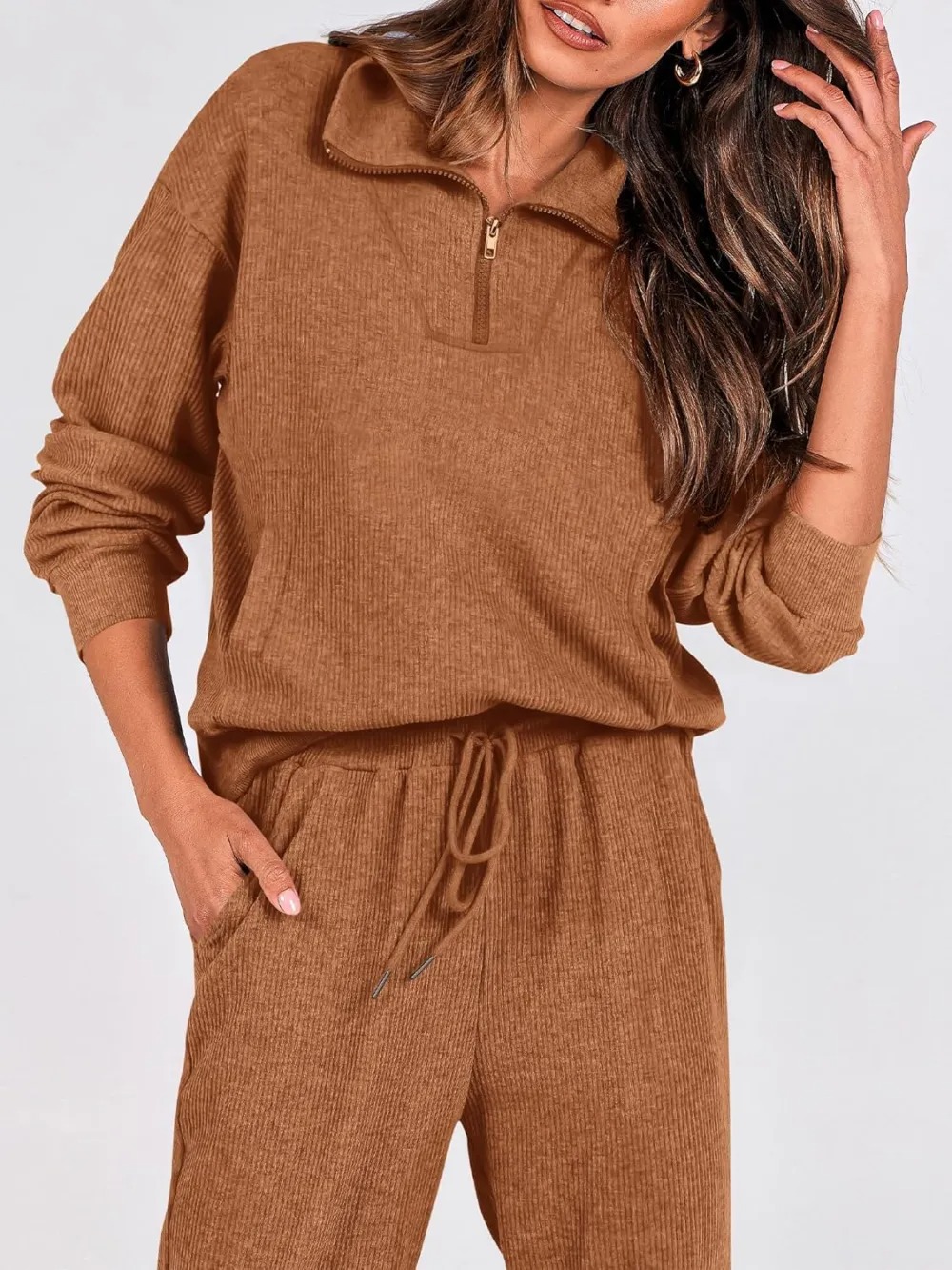 Women's Long Sleeve Half Zip Sweatshirt Sweatpants Lounge Set Sweatsuits with Pockets