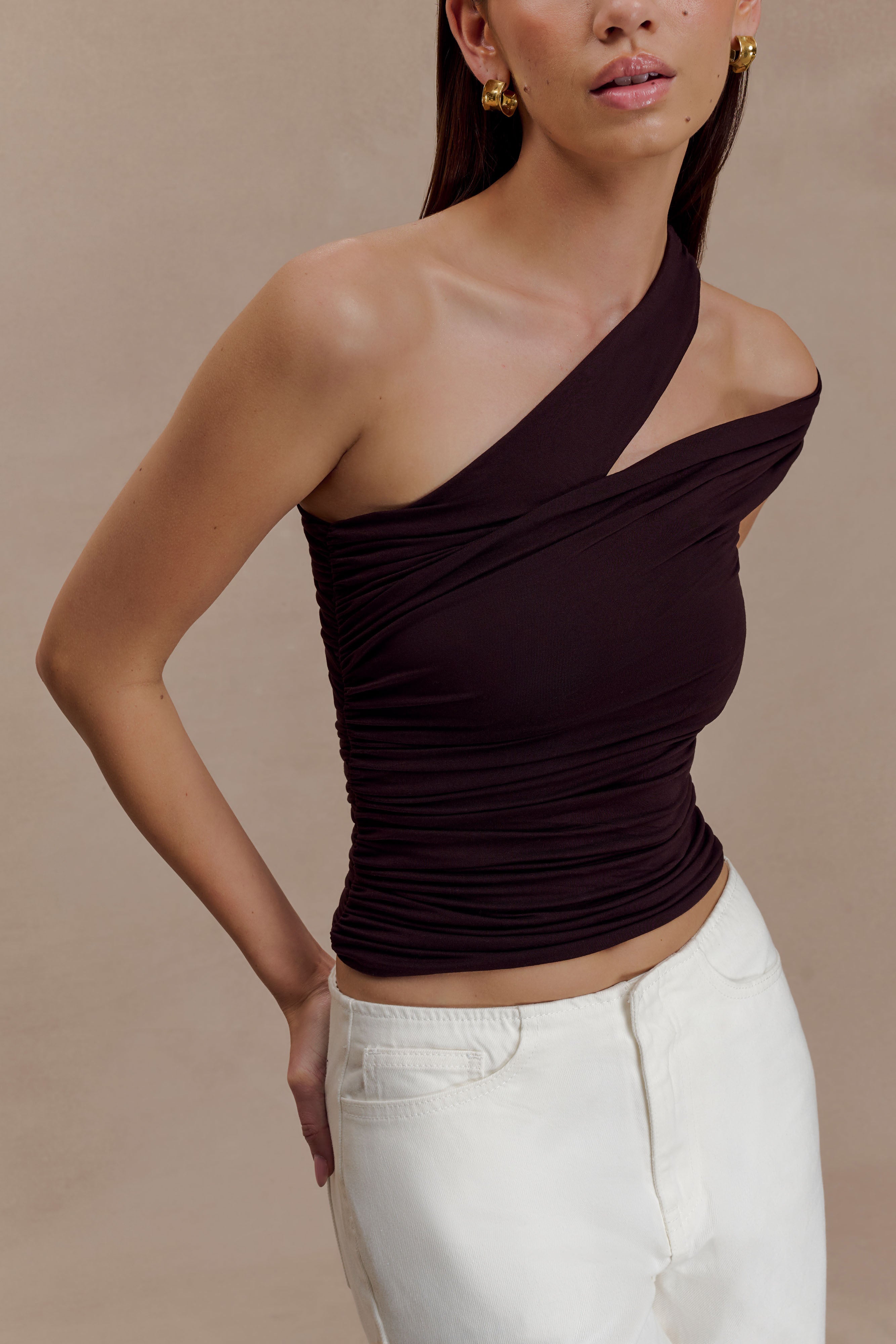 Brown One Shoulder Modal Top
