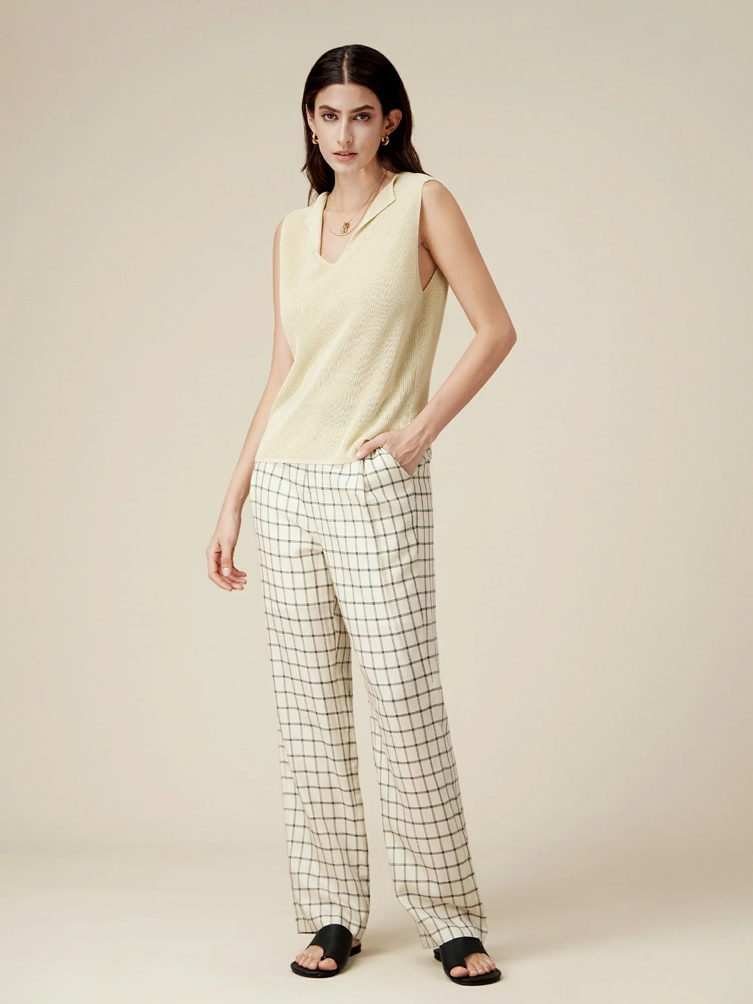 Linen & Lyocell Sleeveless Lapel Casual Tank