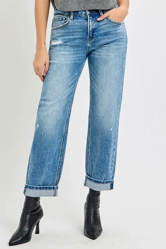 Full Size High Rise Ankle Boyfriend Distressed Jeans Plus Size
