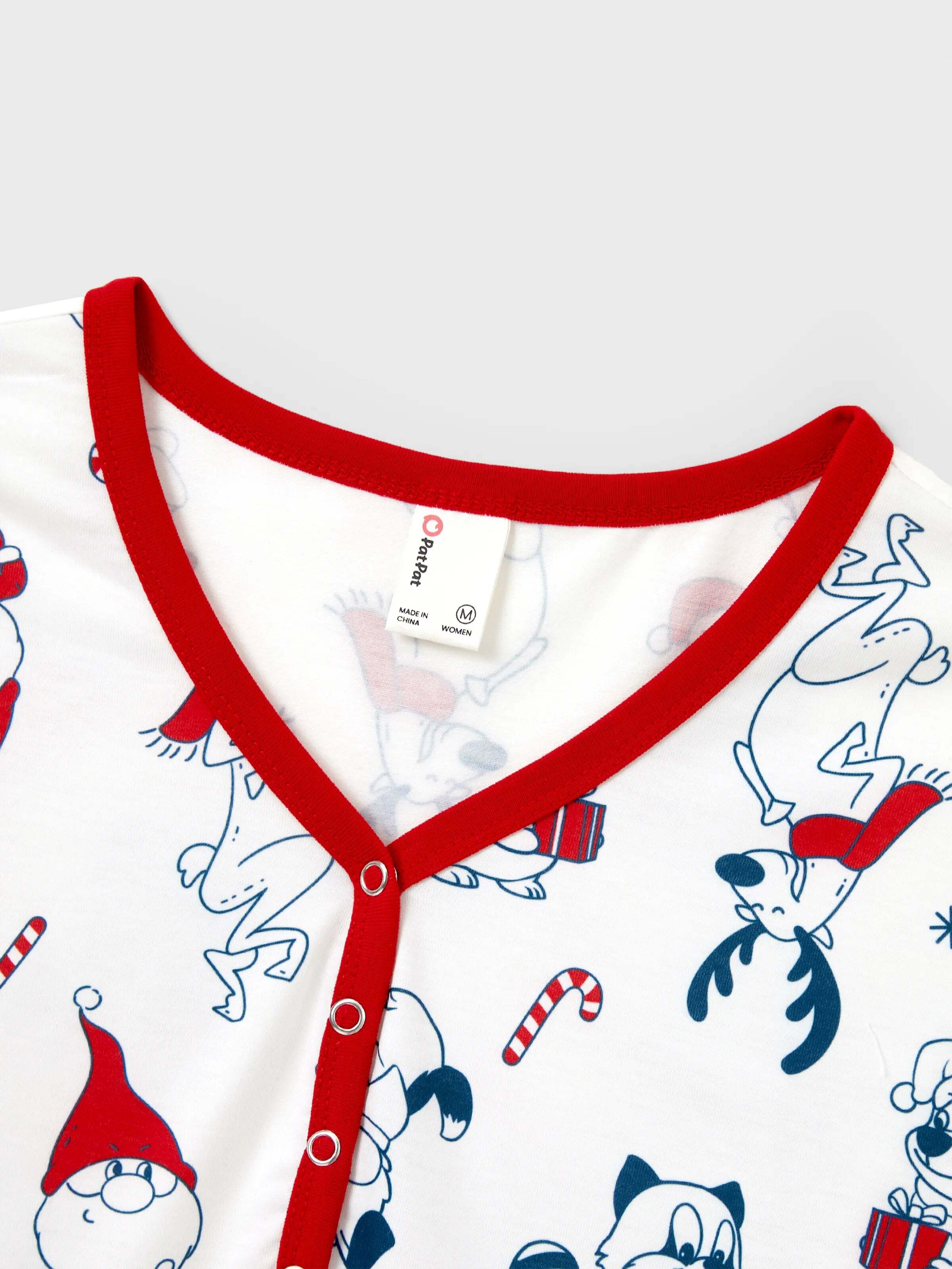 Christmas Matching Family Pajamas Set Santa Claus and Dogs Print PJS with Christmas Socks White