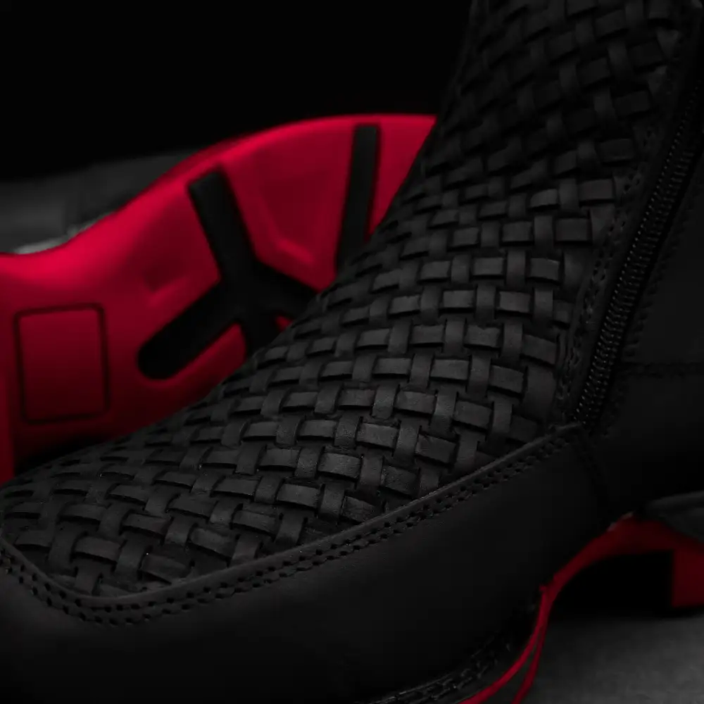 Black Basketweave Leather Botin With 3D Lightweight Soles - Square Toe