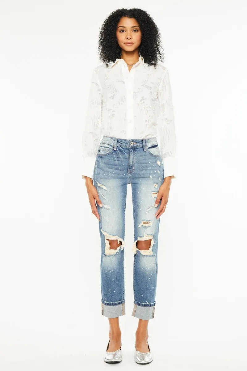 High Rise Distressed Boyfriend Fit Jeans