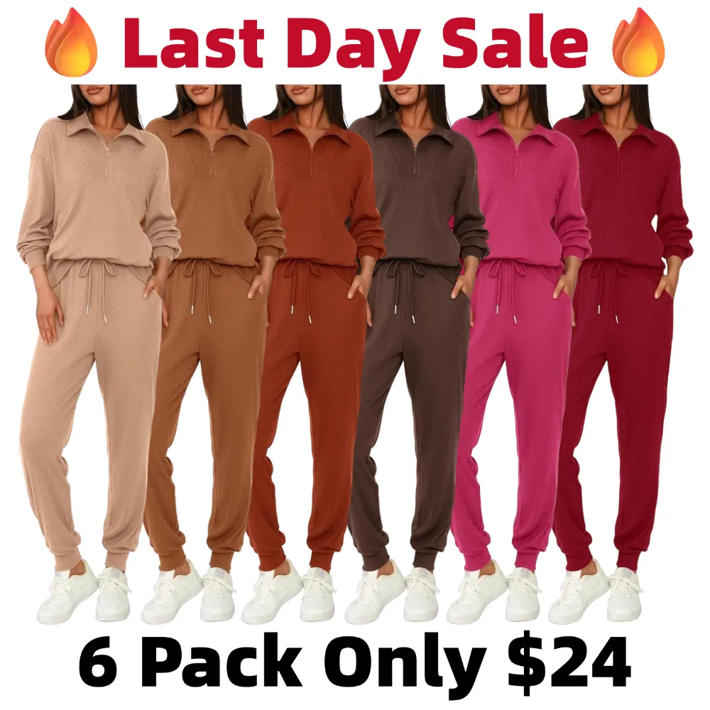 Women's Long Sleeve Half Zip Sweatshirt Sweatpants Lounge Set Sweatsuits with Pockets