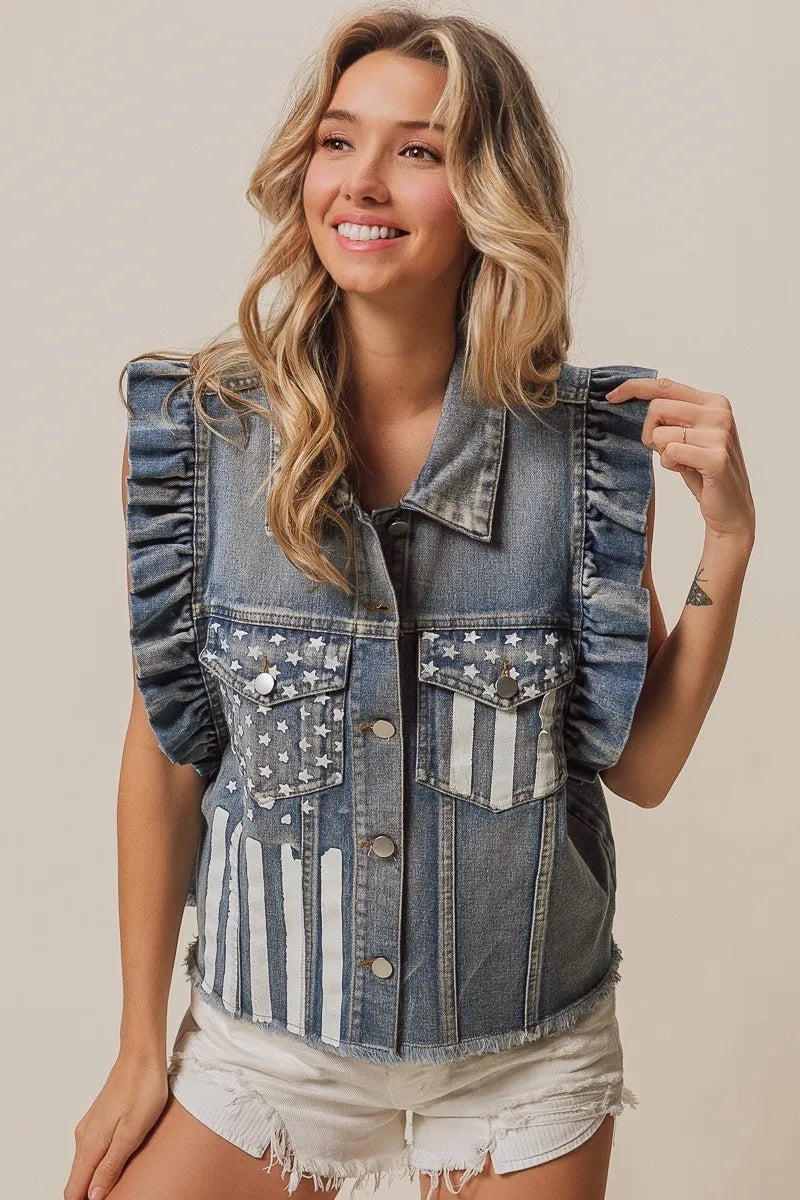 American Flag Washed Denim Jacket