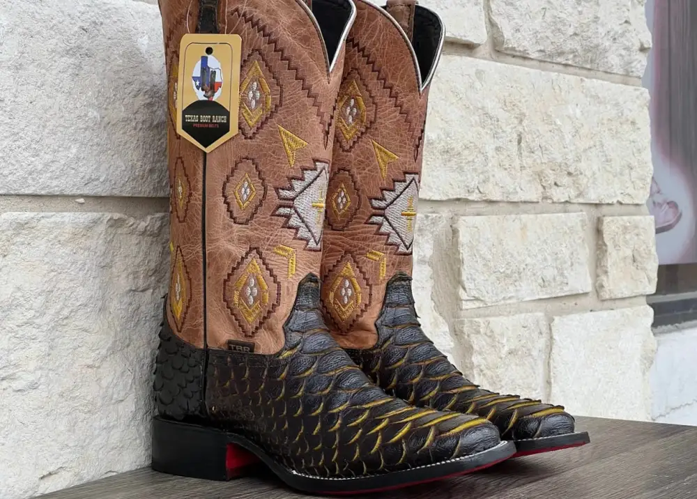 Men’s “Bumblebee” Python  Leather Boots With Tan Shaft