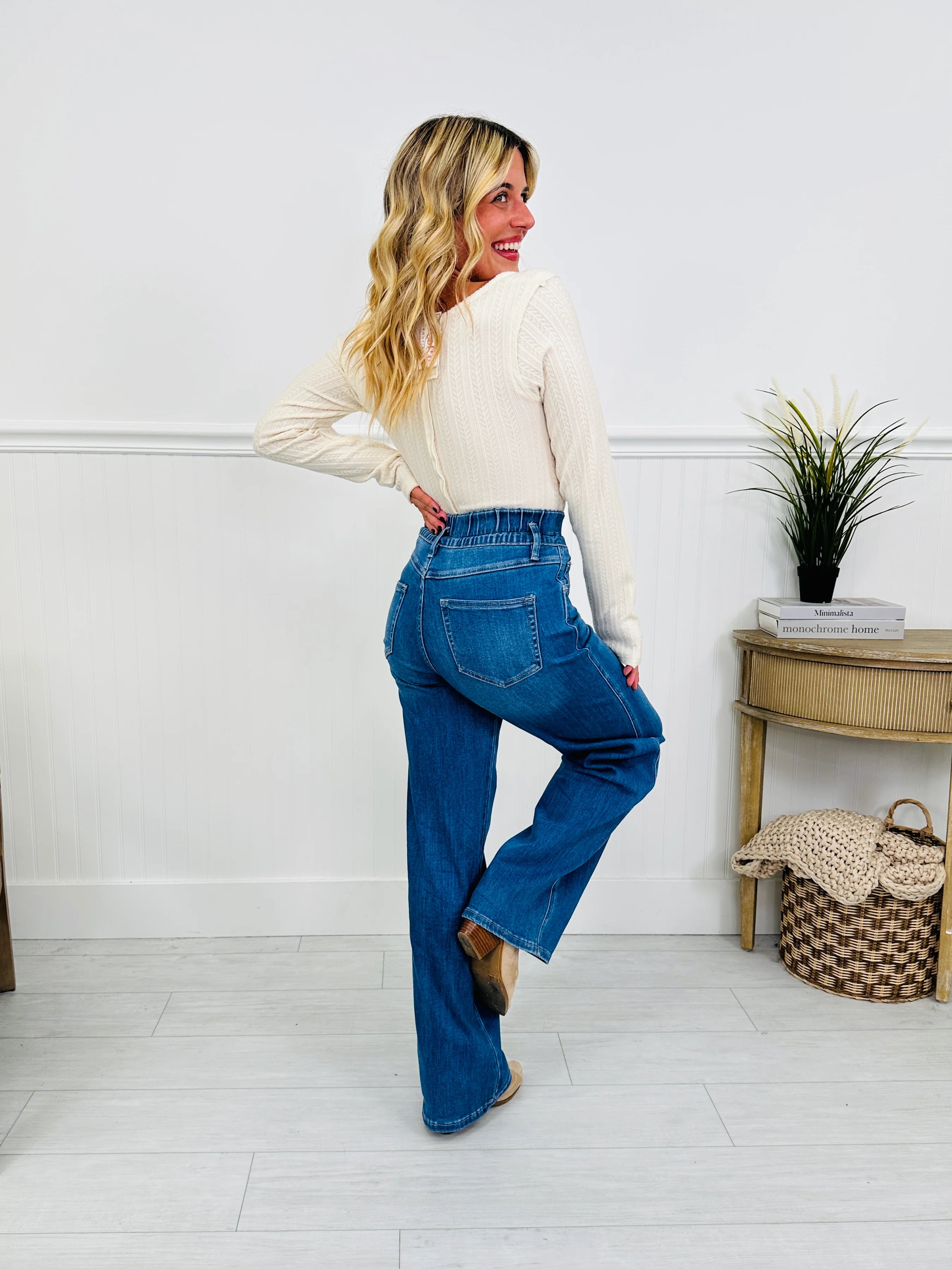 Off Duty Tummy Control Wide Leg Drawstring Jeans