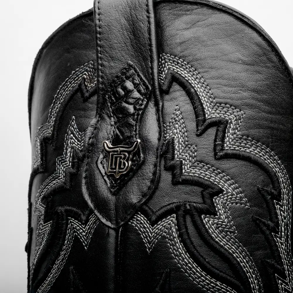 Black Caiman Hornback Leather Boots - Square Toe