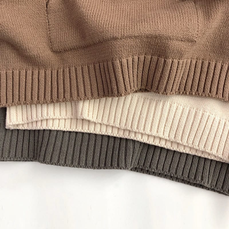 Toddler Solid Color Hooded Knitted Pocket Sweater