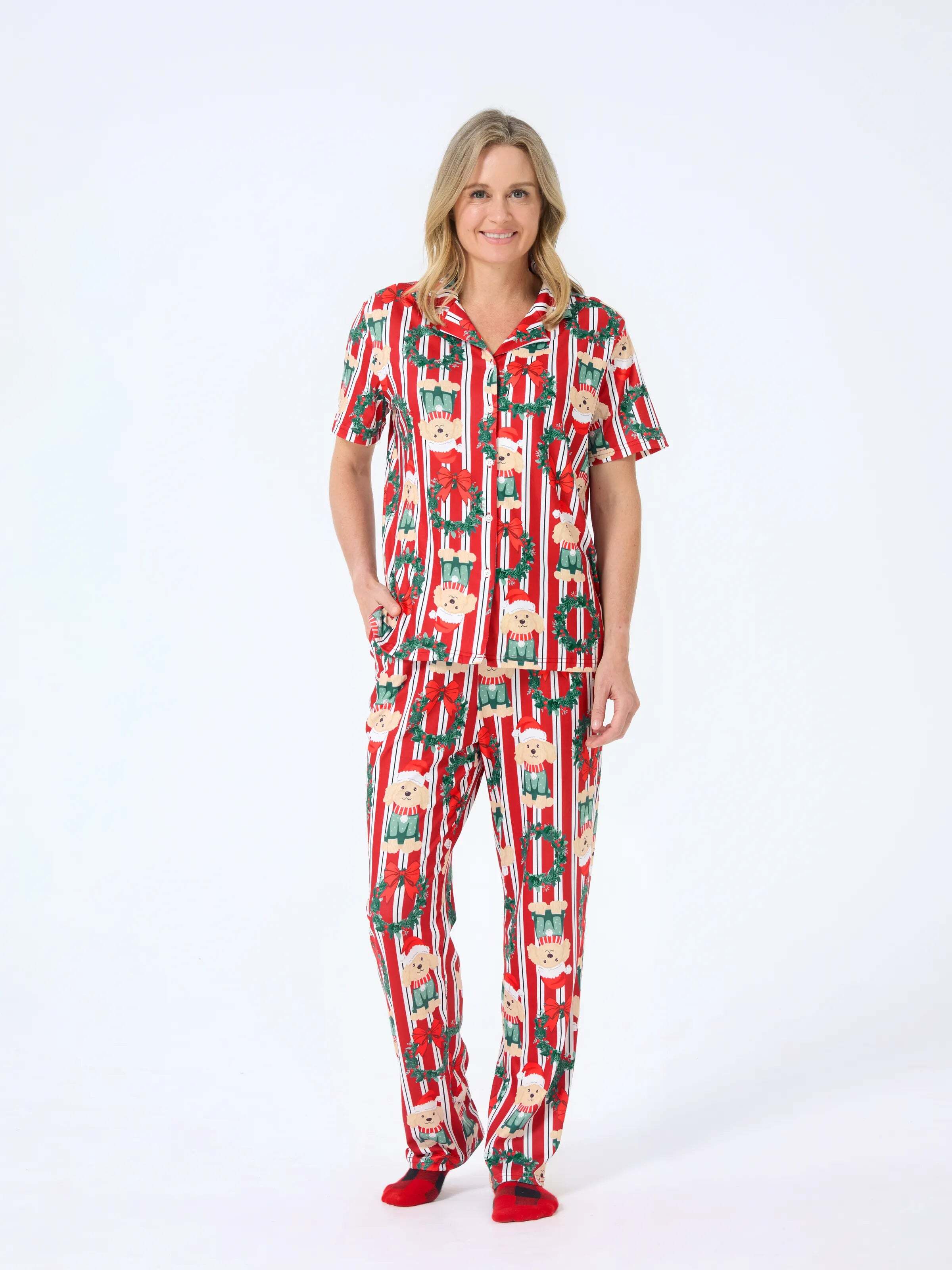 Christmas Matching Family Pajamas Set Christmas Doggy Print Red PJS Red